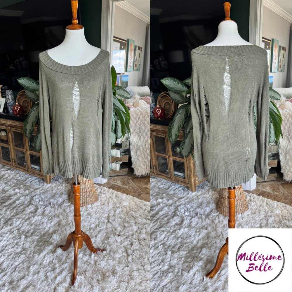 Shae Shredded Olive Green Top